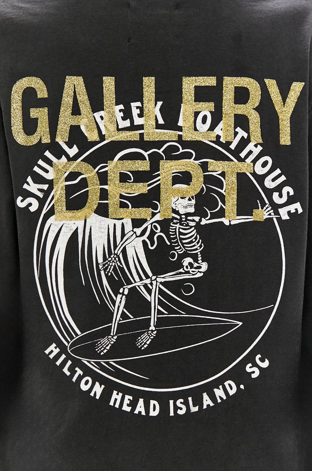 GALLERY DEPT. SKULL CREEK L/S TEE/BLK Glitter skull surf long sleeves, washed black S-XL, genuine development, correct version, garment dyed, washed and distressed, printing has a full sense of distress